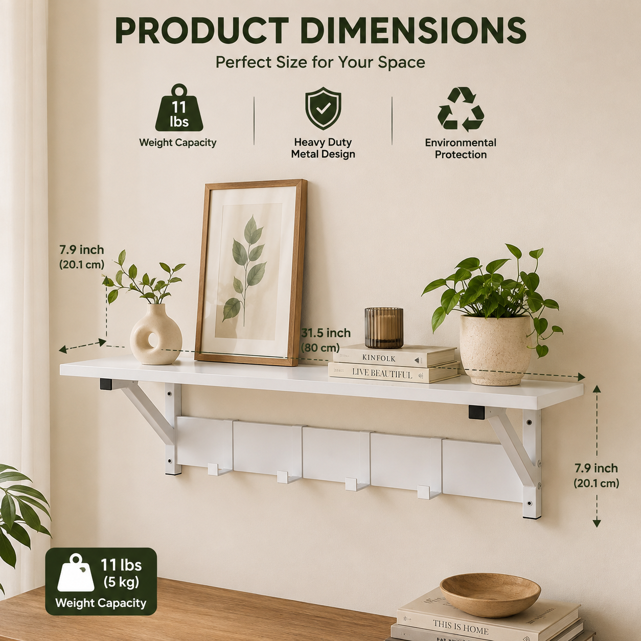 Wall Shelf with Hooks