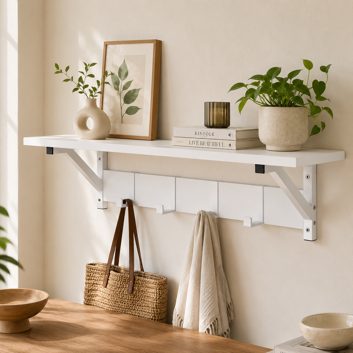 Wall Shelf with Hooks