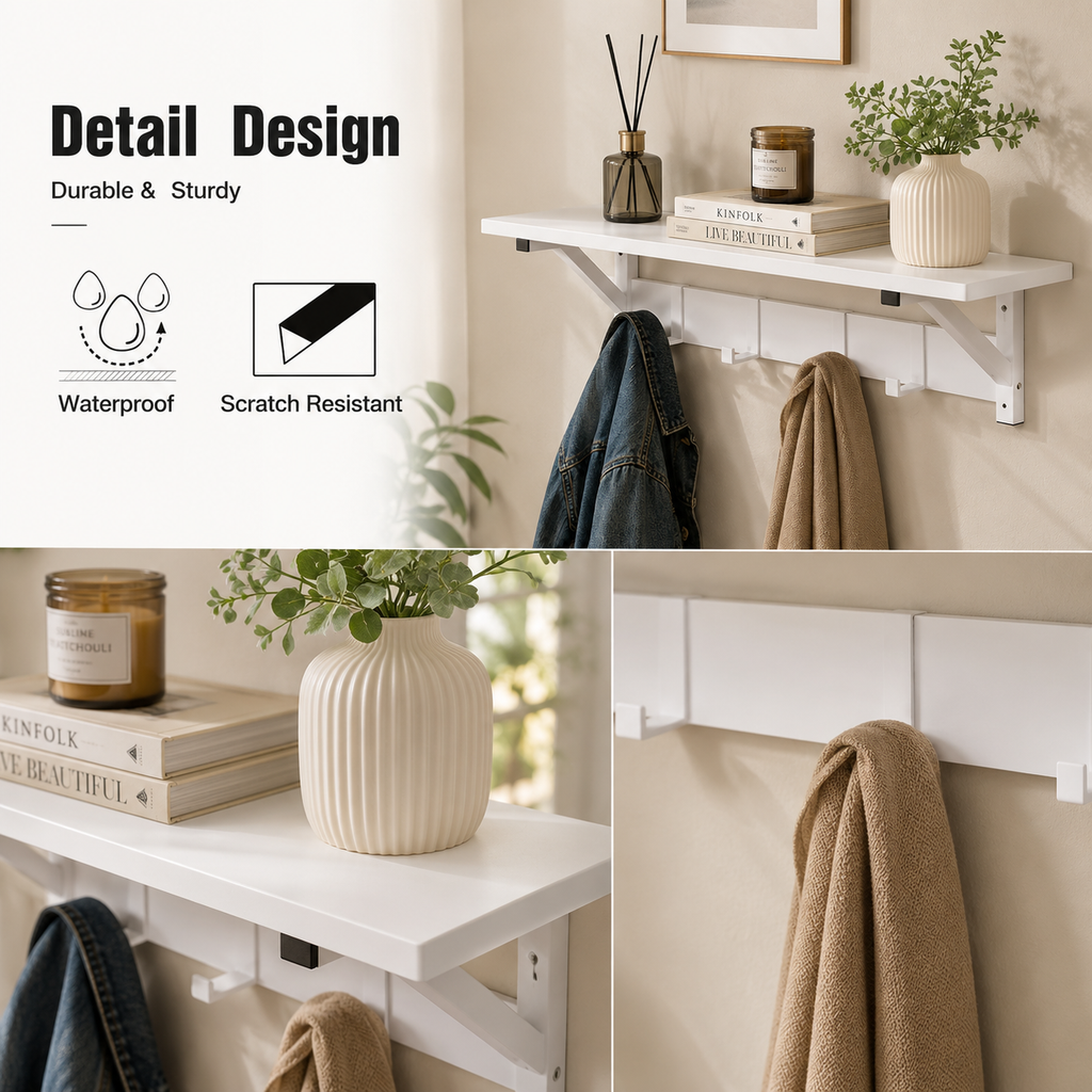 Wall Shelf with Hooks