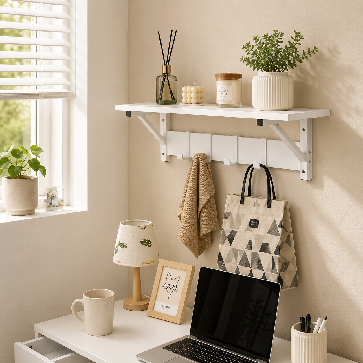 Wall Shelf with Hooks