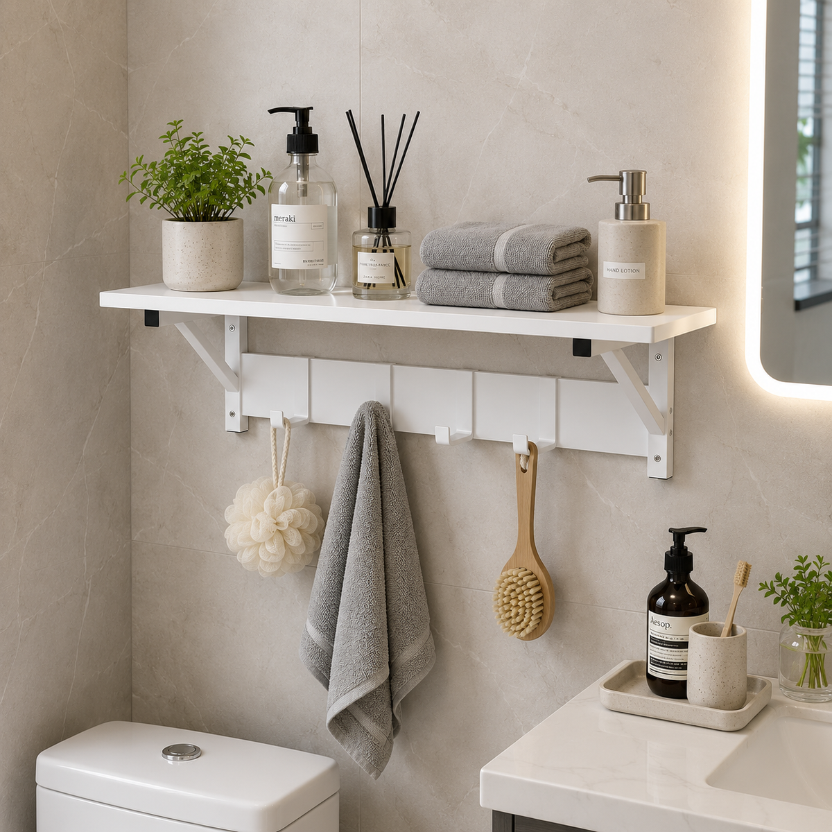 Wall Shelf with Hooks