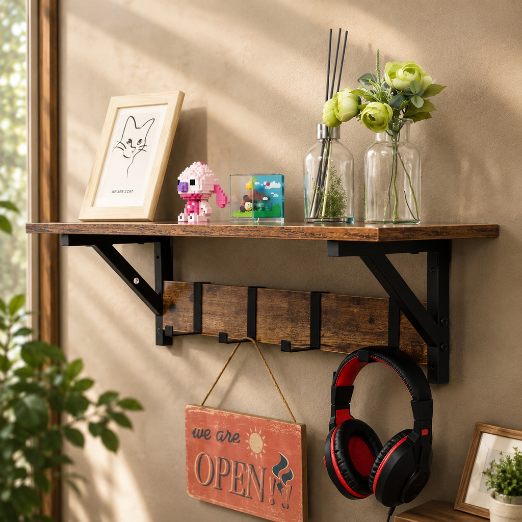 Wall Shelf with Hooks